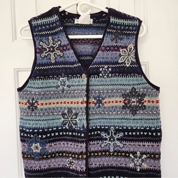 Vintage Robert Scott Vest Women's Medium Snowflake Wool Cotton Silk Knit EUC - Picture 1 of 8